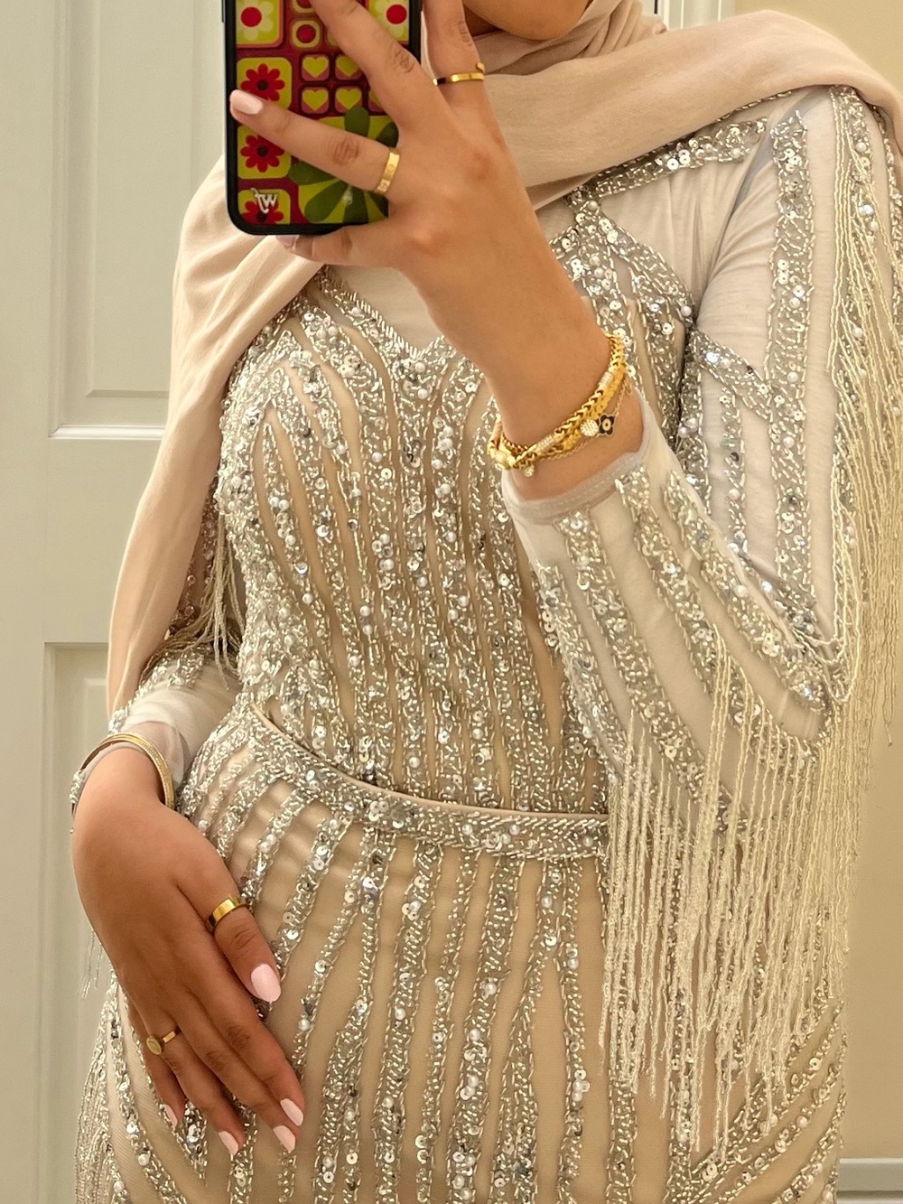 Elegant Fully beaded Silver Beaded formal Gown